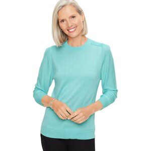 Talbots Lightweight 100% Merino Wool Sweater Pleated Shoulder Detail - Aqua - L